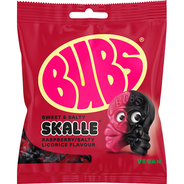 BUBS Raspberry Licorice Skull Swedish Candy